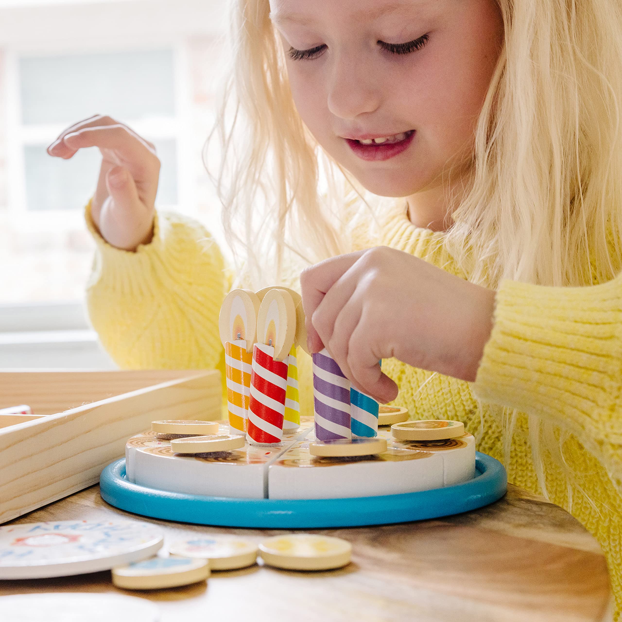 Melissa & Doug Birthday Party Cake - Wooden Play Food With Mix-n-Match Toppings and 7 Candles