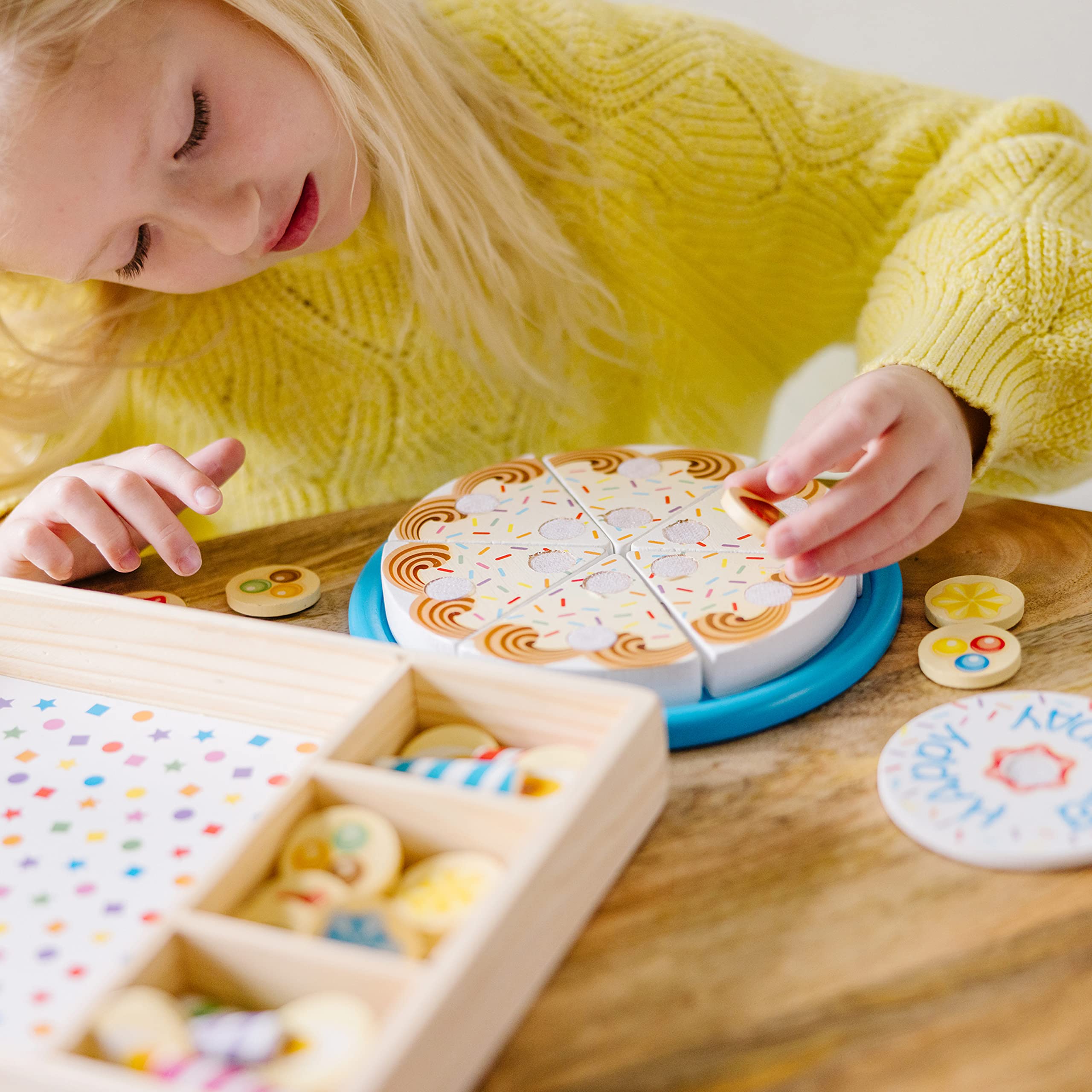 Melissa & Doug Birthday Party Cake - Wooden Play Food With Mix-n-Match Toppings and 7 Candles