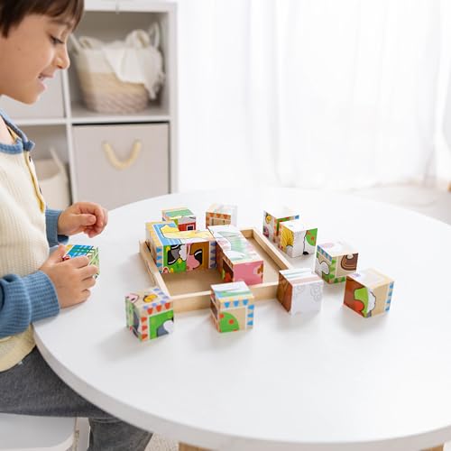 Melissa & Doug Farm Wooden Cube Puzzle With Storage Tray - 6 Puzzles in 1 (16 pcs) - FSC Certified