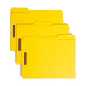 Smead Fastener File Folder, 2 Fasteners, Reinforced 1/3-Cut Tab, Letter Size, Yellow, 50 per Box (12940)