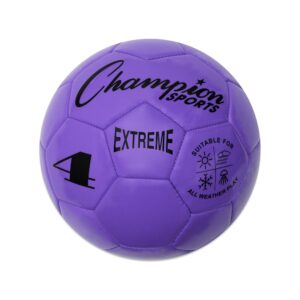 champion sports extreme series soccer ball, size 4 - youth league, all weather, soft touch, maximum air retention - kick balls for kids 8-12 - competitive and recreational futbol games, purple