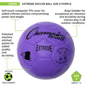 Champion Sports Extreme Series Soccer Ball, Size 4 - Youth League, All Weather, Soft Touch, Maximum Air Retention - Kick Balls for Kids 8-12 - Competitive and Recreational Futbol Games, Purple