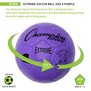 Champion Sports Extreme Series Soccer Ball, Size 4 - Youth League, All Weather, Soft Touch, Maximum Air Retention - Kick Balls for Kids 8-12 - Competitive and Recreational Futbol Games, Purple