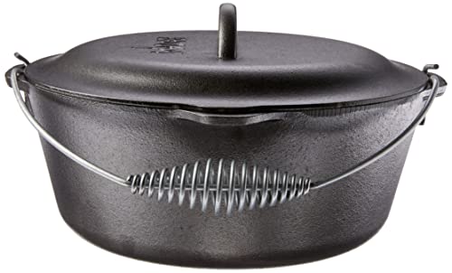 Lodge 7 Quart Pre-Seasoned Cast Iron Dutch Oven with Lid - Wire Bail Handle for Easy Transfer from Cooking Surface to Table - Use in the Oven, on the Stove, on the Grill or over the Campfire - Black