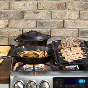 Lodge 7 Quart Pre-Seasoned Cast Iron Dutch Oven with Lid - Wire Bail Handle for Easy Transfer from Cooking Surface to Table - Use in the Oven, on the Stove, on the Grill or over the Campfire - Black