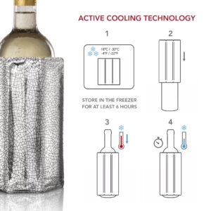 Vacu Vin Active Cooler Wine Chiller - Reusable, Flexible Wine Bottle Cooler - Silver - Wine Cooler Sleeve For Standard Size Bottles - Insulated Wine Bottle Chiller to Keep Wine Cold and Refreshing