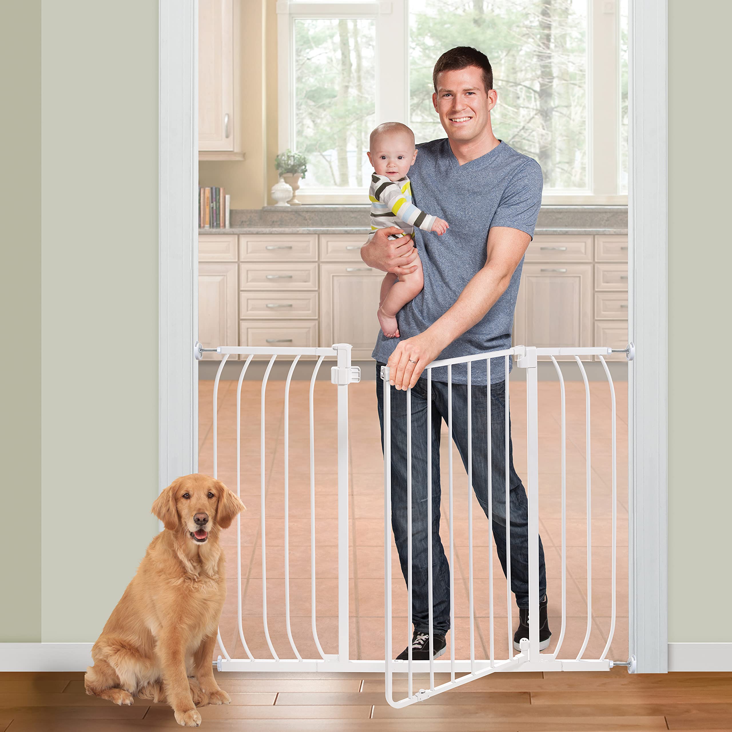 Summer Infant Multi-Use Extra Tall Walk-Thru Baby Gate, Metal, White Finish – 36” Tall, Fits Openings up to 29” to 48” Wide, Baby and Pet Gate for Doorways and Stairways