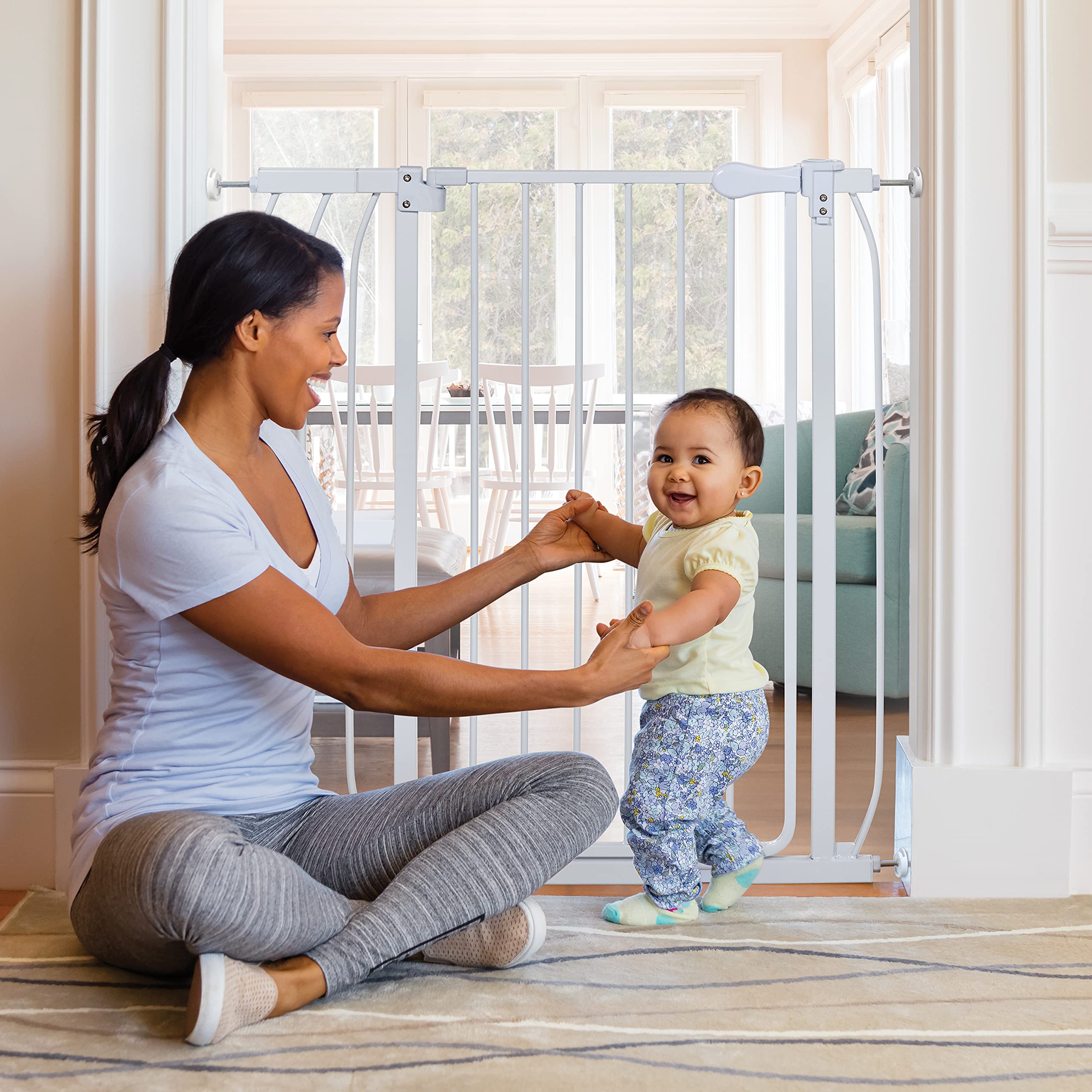 Summer Infant Multi-Use Extra Tall Walk-Thru Baby Gate, Metal, White Finish – 36” Tall, Fits Openings up to 29” to 48” Wide, Baby and Pet Gate for Doorways and Stairways