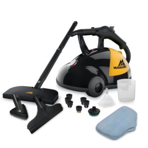 mcculloch mc1275 heavy-duty steam cleaner with 18 accessories, extra-long power cord, chemical-free pressurized cleaning for most floors, counters, appliances, windows, autos, and more, yellow/grey