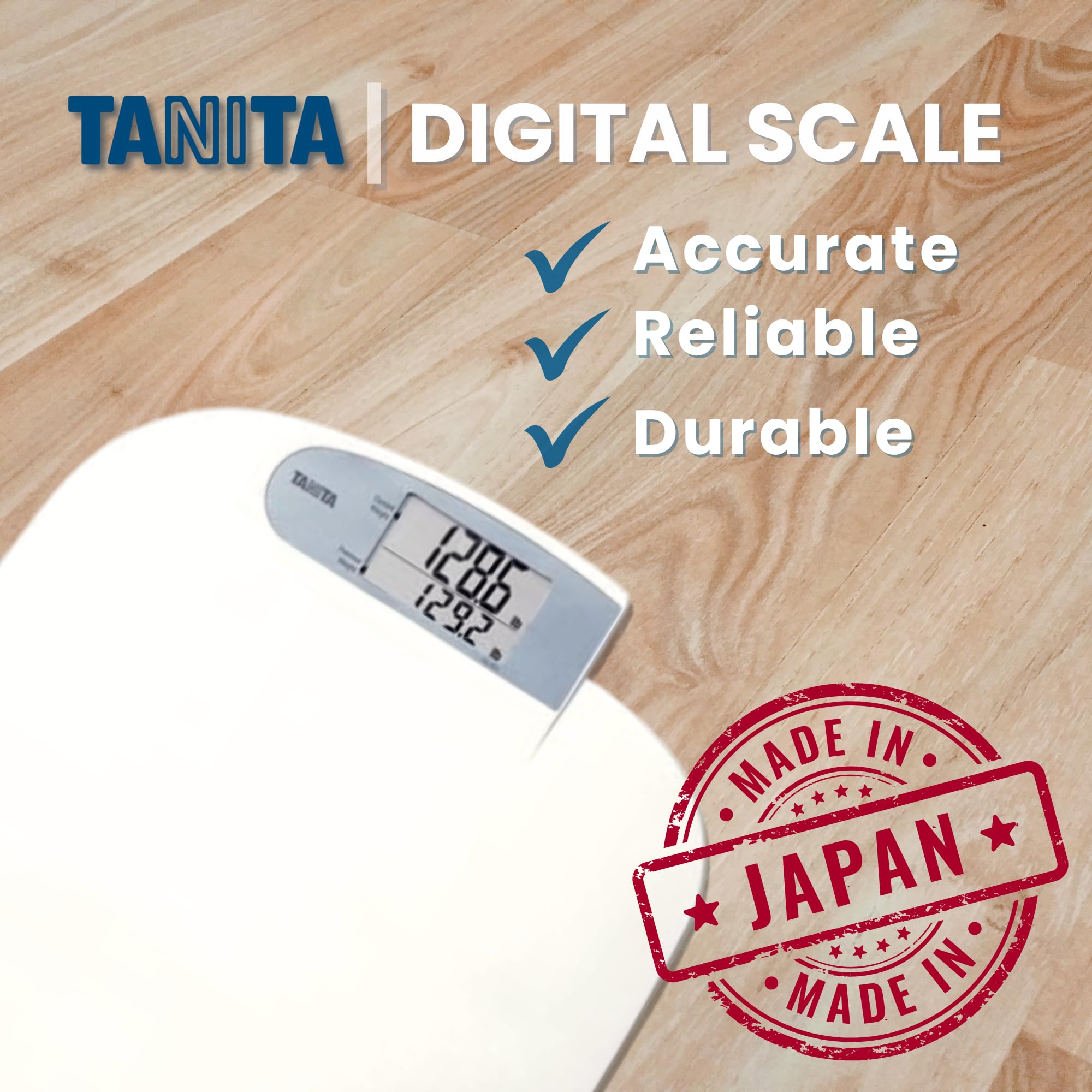 Tanita HD-351 Japan Technology Digital Bathroom Weight Scale- 440 lbs Capacity - Accurate & Precise with 5 Multi-User Convenience, Previous & Current Weight Memory - 2" Easy to Read Large Display