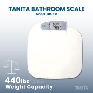 Tanita HD-351 Japan Technology Digital Bathroom Weight Scale- 440 lbs Capacity - Accurate & Precise with 5 Multi-User Convenience, Previous & Current Weight Memory - 2" Easy to Read Large Display