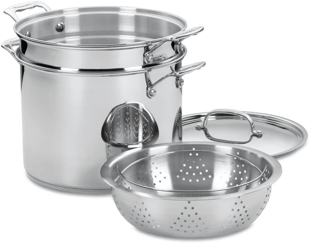 Cuisinart 4-Piece Cookware Set, 12 Quarts, Chef's Classic Stainless Steel Pasta/Steamer, 77-412P1