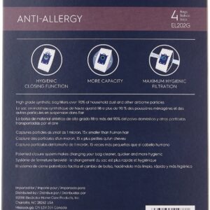 Electrolux EL202G S-bag Anti-Allergy Synthetic Vacuum Bags, 4 Pack , Blue