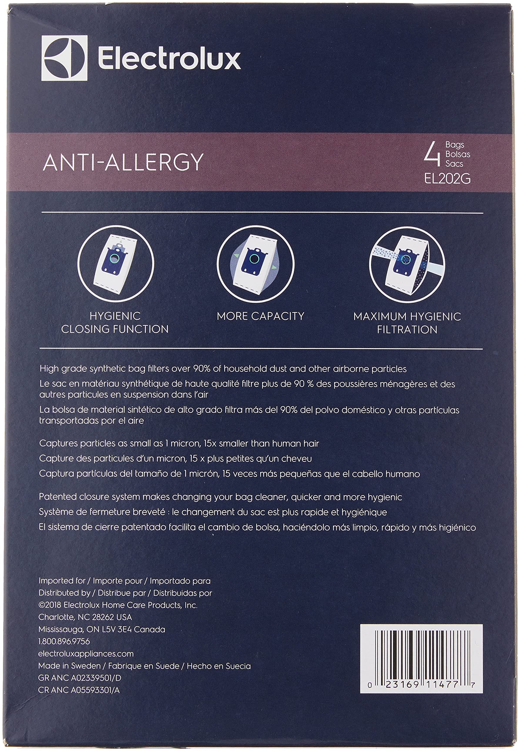 Electrolux EL202G S-bag Anti-Allergy Synthetic Vacuum Bags, 4 Pack , Blue