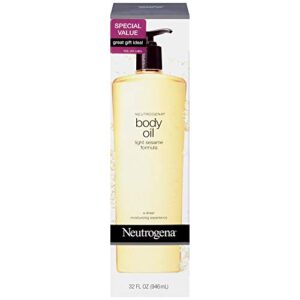neutrogena lightweight body oil for dry skin, sheer moisturizer in light sesame formula, 32 fl. oz