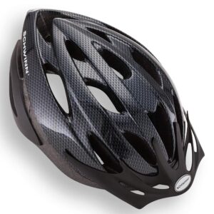 schwinn thrasher bike helmet for adult men women, ages 14 and up with suggested fit 58 to 62cm, non-lighted, lightweight with adjustable side and chin straps, carbon