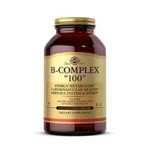 Solgar B-Complex "100", 250 Vegetable Capsules - Heart Health - Nervous System- Supports Energy Metabolism - Non-GMO, Vegan, Gluten / Dairy Free, Kosher, Halal - 250 Servings