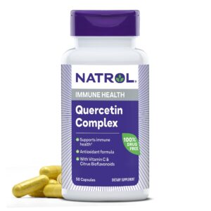 natrol quercetin complex, dietary supplement for immune health, quercetin supplements with vitamin c and citrus bioflavonoids, 50 capsules, up to a 25 day supply