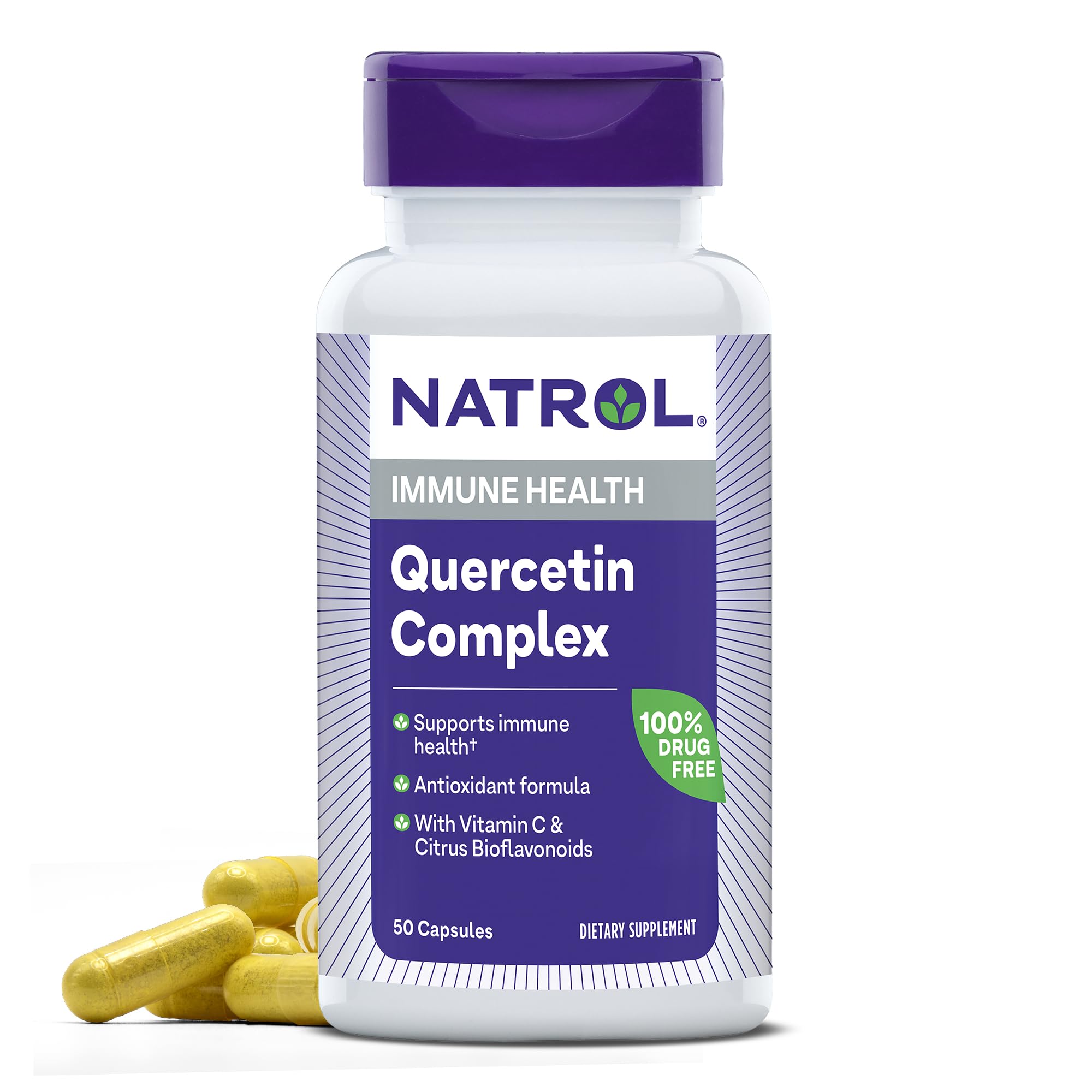 Natrol Quercetin Complex, Dietary Supplement for Immune Health, Quercetin Supplements with Vitamin C and Citrus Bioflavonoids, 50 Capsules, Up to a 25 Day Supply