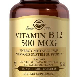 Solgar Vitamin B12 500 mcg Vegetable Capsules, Unflavored, 250 Count