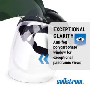 Sellstrom DP4 Face Shield - Lightweight Mask with High Impact Crown & Ratchet Headgear for Work, Grinding, Plasma/Flame Cutting - ANSI Z87.1 - Clear Anti Fog Polycarbonate Window -UV/IR Flip Up Visor