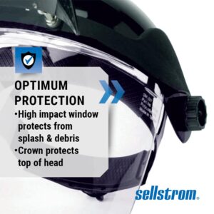 Sellstrom DP4 Face Shield - Lightweight Mask with High Impact Crown & Ratchet Headgear for Work, Grinding, Plasma/Flame Cutting - ANSI Z87.1 - Clear Anti Fog Polycarbonate Window -UV/IR Flip Up Visor