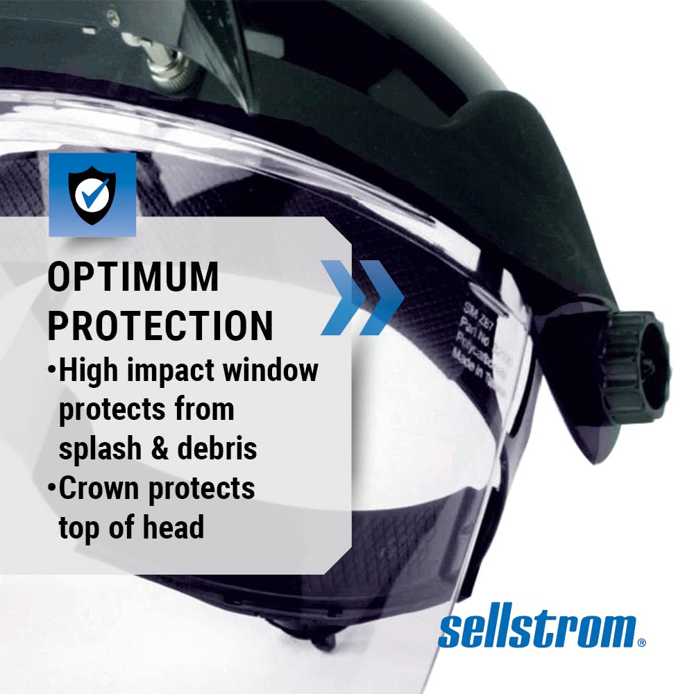 Sellstrom DP4 Face Shield - Lightweight Mask with High Impact Crown & Ratchet Headgear for Work, Grinding, Plasma/Flame Cutting - ANSI Z87.1 - Clear Anti Fog Polycarbonate Window -UV/IR Flip Up Visor