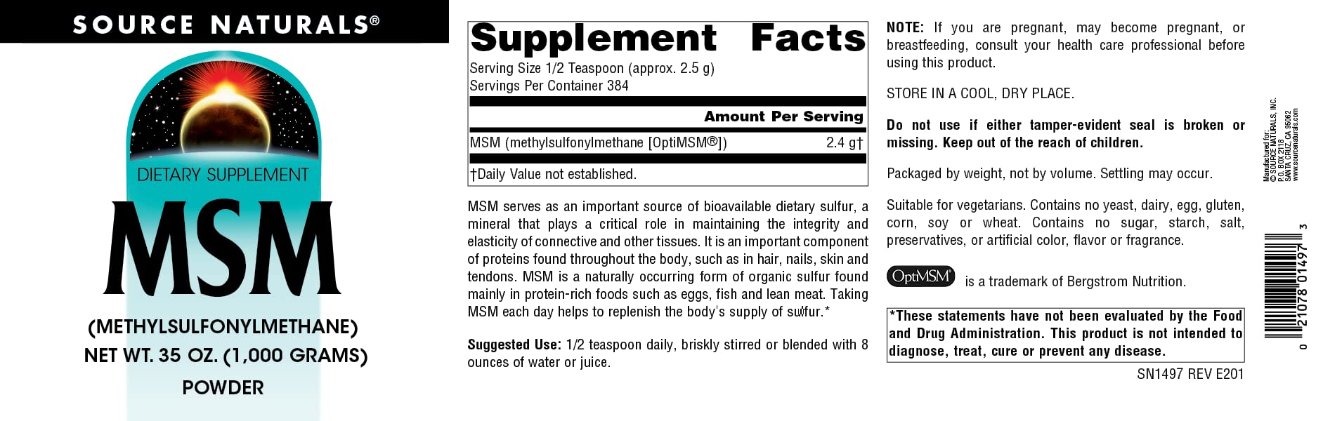 Source Naturals MSM (Methylsulfonylmethane) Net WT. 35 Ounce (1,000 GRAMS) - Powder