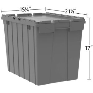 Akro-Mils 39170 Industrial Plastic Storage Tote with Hinged Attached Lid, (21-Inch L by 15-Inch W by 17-Inch H), Gray, (3-Pack)