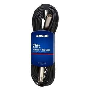 shure c25j 25-foot hi-flex cable with chrome xlr connectors, black