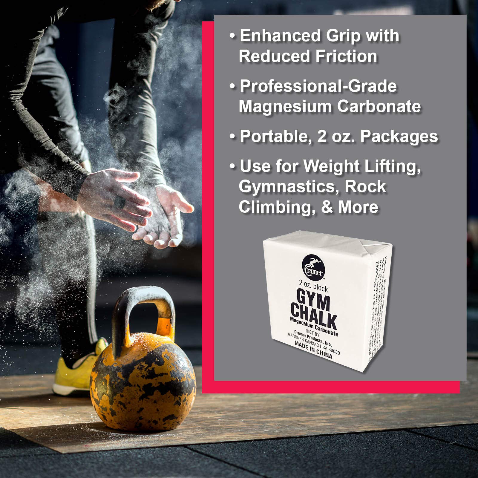 Cramer Gym Chalk Block, Magnesium Carbonate for Better Grip in Gymnastics, Weightlifting, Power Lifting, Pole Fitness, & Rock Climbing, 1 Pound