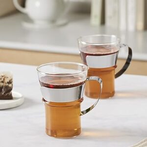 Bodum ASSAM Coffee Glass Set (Metal Handle, Dishwasher Safe, 0.35 L/12 oz) - Pack of 2, Shiny