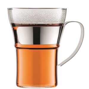 Bodum ASSAM Coffee Glass Set (Metal Handle, Dishwasher Safe, 0.35 L/12 oz) - Pack of 2, Shiny