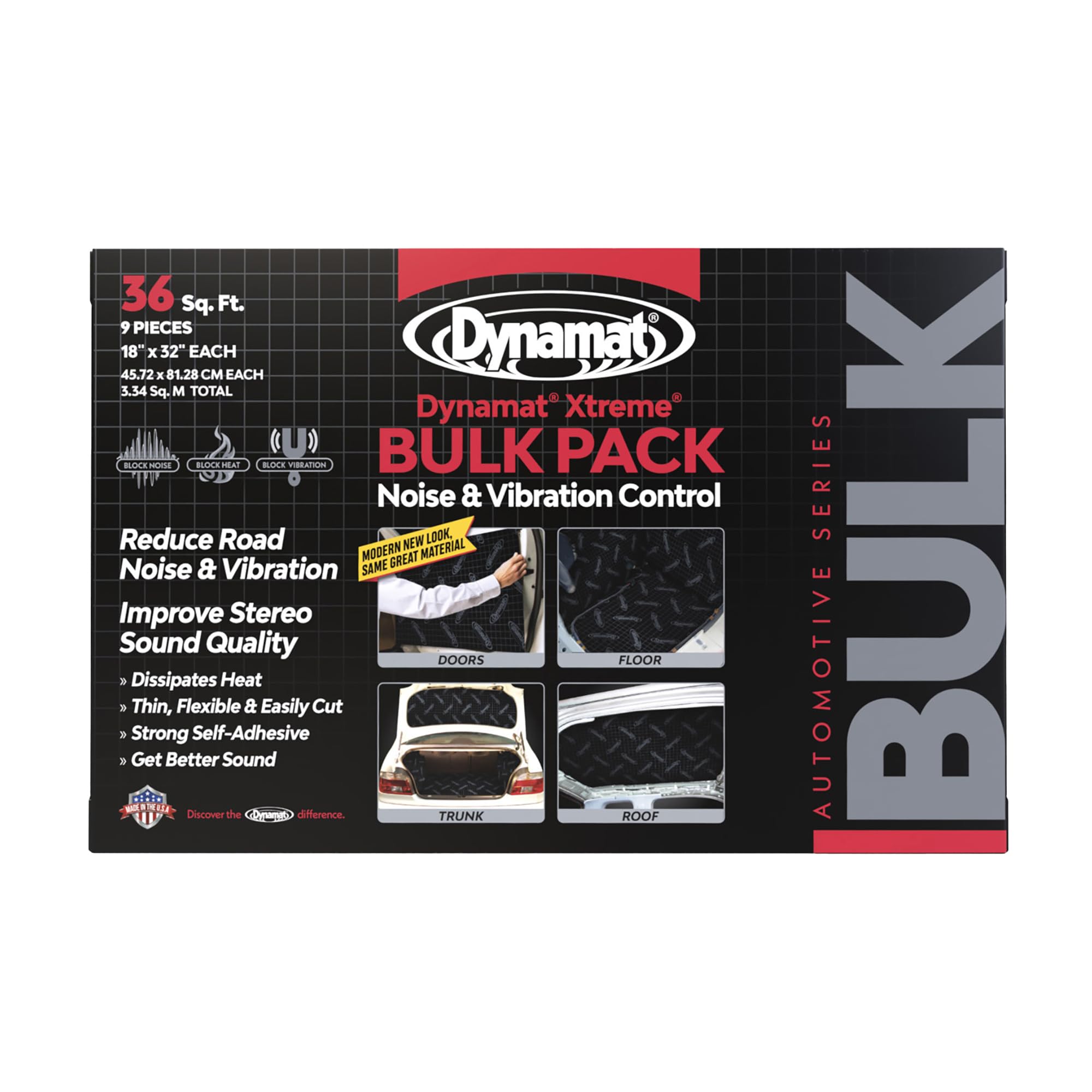 Dynamat Xtreme Sound Deadening Car Insulation Bulk Pack – Noise Dampening Kit for Floor, Doors, Panels, Hood, Engine or Trunk – Easy Self Adhesive Install – 9 Sheets 18”x32” Each, 36 sq ft total