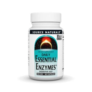 source naturals essential enzymes 500mg bio-aligned multiple enzyme supplement herbal defense for digestion, gas, constipation & bloating relief - supports a strong immune system - 60 capsules