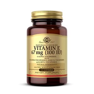 solgar vitamin e 67 mg (100 iu), 100 mixed softgels - natural antioxidant, skin & immune system support - naturally-sourced vitamin e - gluten free, dairy free - 100 servings