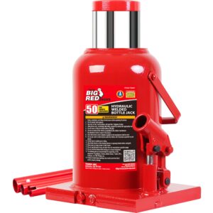 big red t95007 torin hydraulic stubby low profile welded bottle jack, 50 ton (100,000 lb) capacity, red