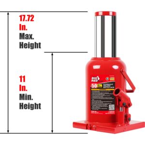 BIG RED T95007 Torin Hydraulic Stubby Low Profile Welded Bottle Jack, 50 Ton (100,000 lb) Capacity, Red