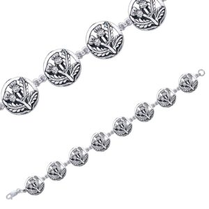 sterling silver 7.5" scottish flower thistle link bracelet