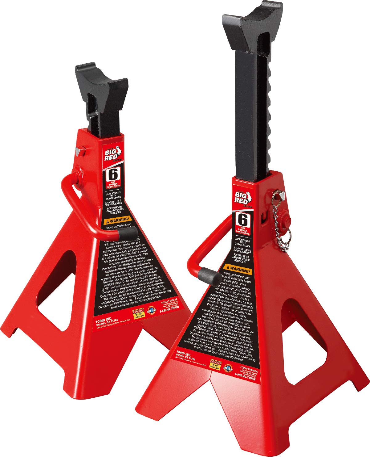 BIG RED T46002A Torin Steel Jack Stands: Double Locking, 6 Ton (12,000 lb) Capacity, Red, 1 Pair