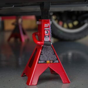 BIG RED T43002A Torin Steel Jack Stands: Double Locking, 3 Ton (6,000 lb) Capacity, Red, 1 Pair