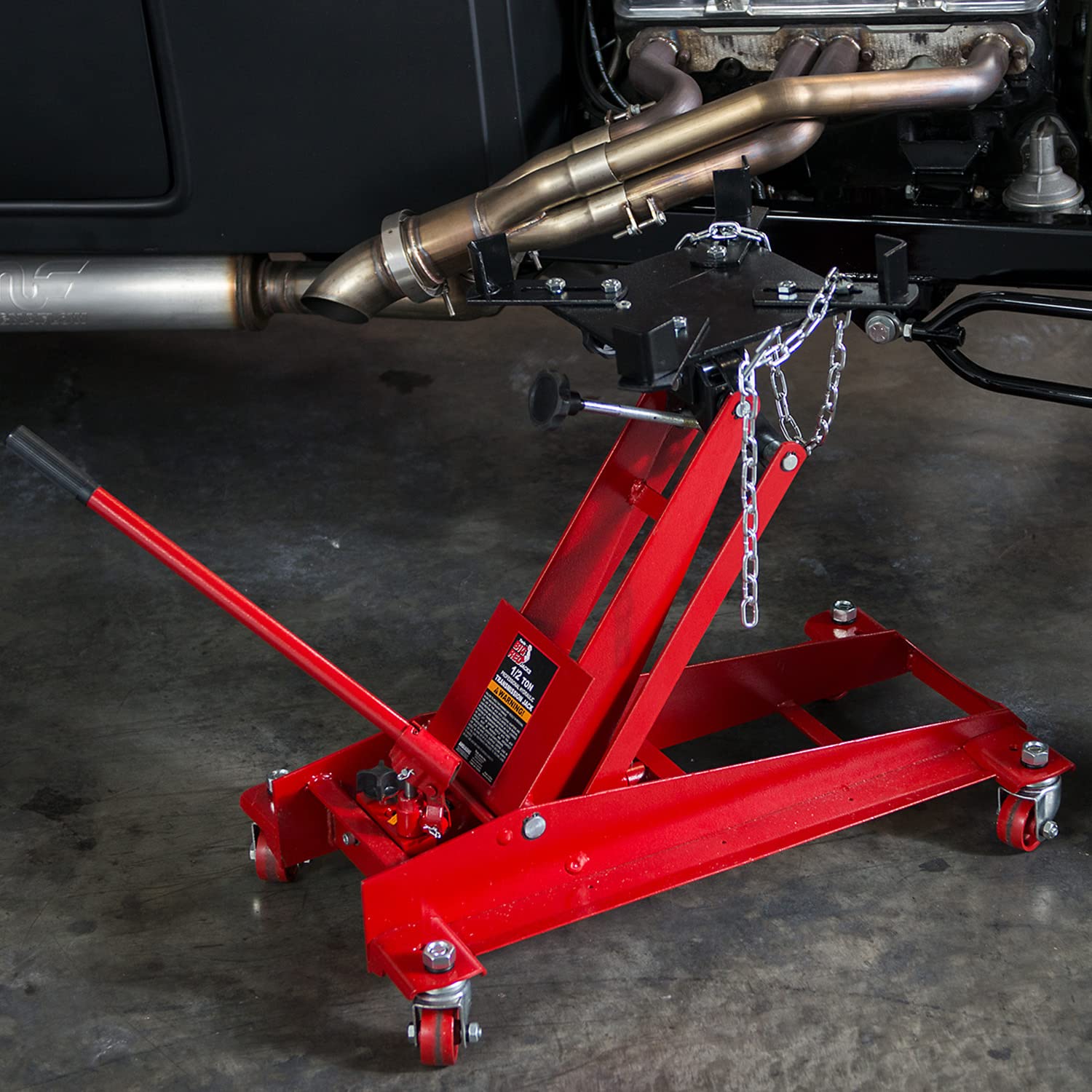 BIG RED TR4076 Torin Hydraulic Roll-Under Transmission Service/Floor Jack: 1/2 Ton (1,000 lb) Capacity, Red