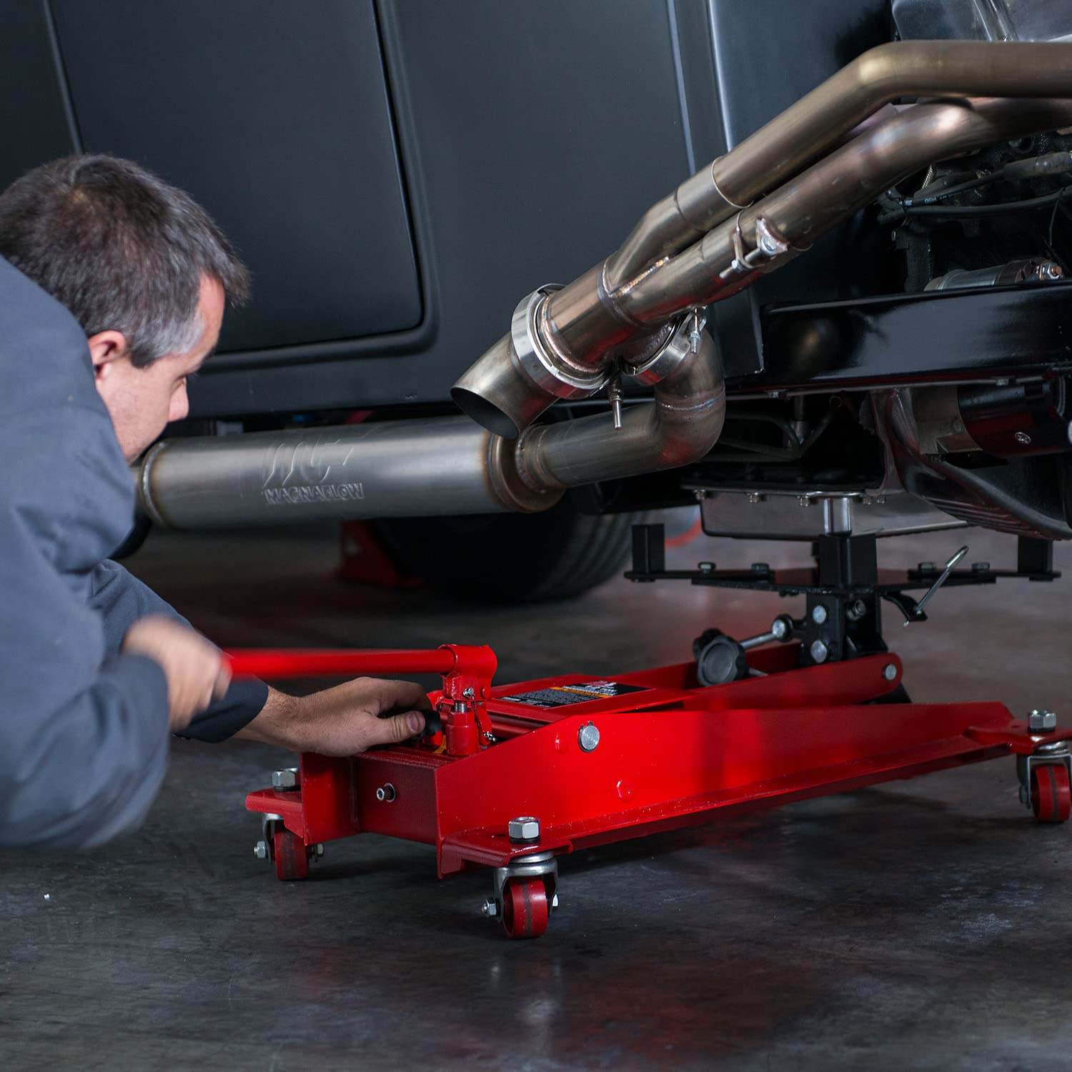 BIG RED TR4076 Torin Hydraulic Roll-Under Transmission Service/Floor Jack: 1/2 Ton (1,000 lb) Capacity, Red