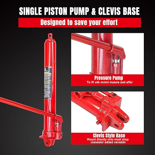 BIG RED T30806 Torin Hydraulic Long Ram Jack with Single Piston Pump and Clevis Base (Fits: Garage/Shop Cranes, Engine Hoists, and More): 8 Ton (16,000 lb) Capacity, Red