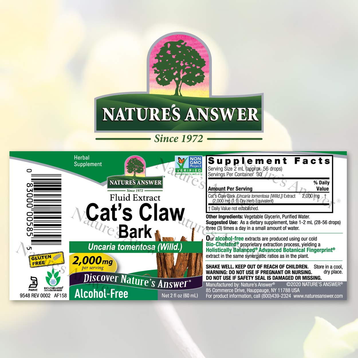 Nature's Answer Cat's Claw Inner Bark 2000 mg 2oz Extract | Supports Joint & Muscle Function | Gluten-Free, Alcohol-Free, Vegan, Kosher Certified & No Preservatives | Single Count