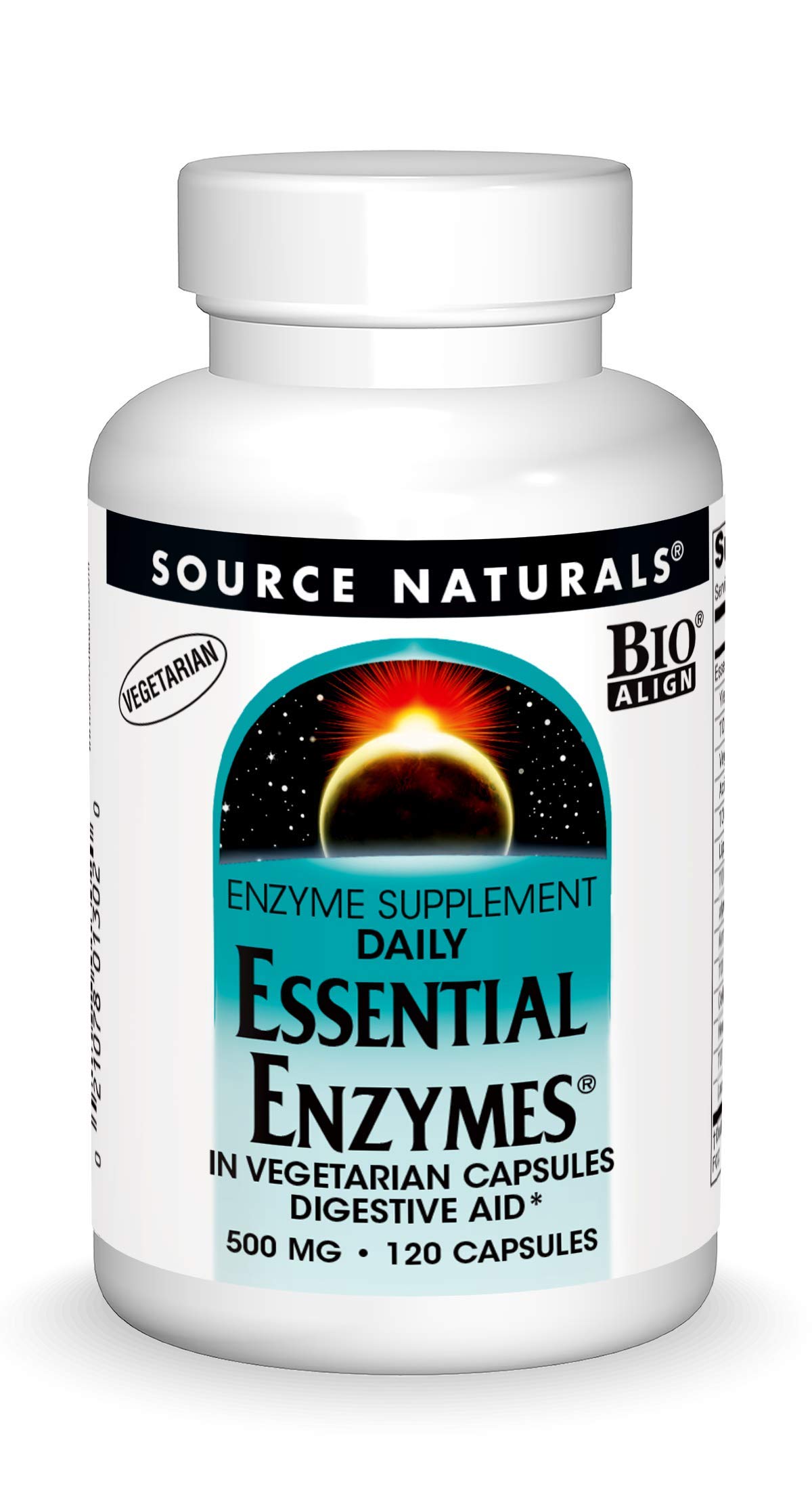 Source Naturals Essential Enzymes 500mg Bio-Aligned Multiple Enzyme Supplement Herbal Defense for Digestion, Gas, Constipation & Bloating Relief - Supports Immune System* - 120 Vegetarian Capsules