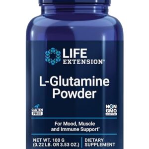 Life Extension L-Glutamine Powder, amino acid, supports muscle health and immune health, gluten-free, non-GMO, vegetarian, 100 grams