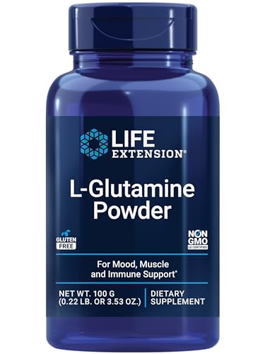 Life Extension L-Glutamine Powder, amino acid, supports muscle health and immune health, gluten-free, non-GMO, vegetarian, 100 grams