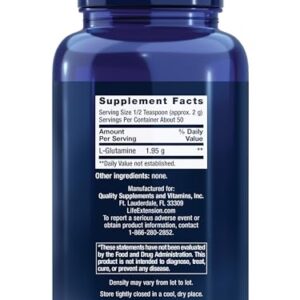 Life Extension L-Glutamine Powder, amino acid, supports muscle health and immune health, gluten-free, non-GMO, vegetarian, 100 grams