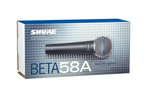 Shure BETA 58A Vocal Microphone - Single Element Supercardioid Dynamic Mic for Stage and Studio, Includes A25D Adjustable Stand Adapter, 5/8” to 3/8” (Euro) Thread Adapter and Storage Bag